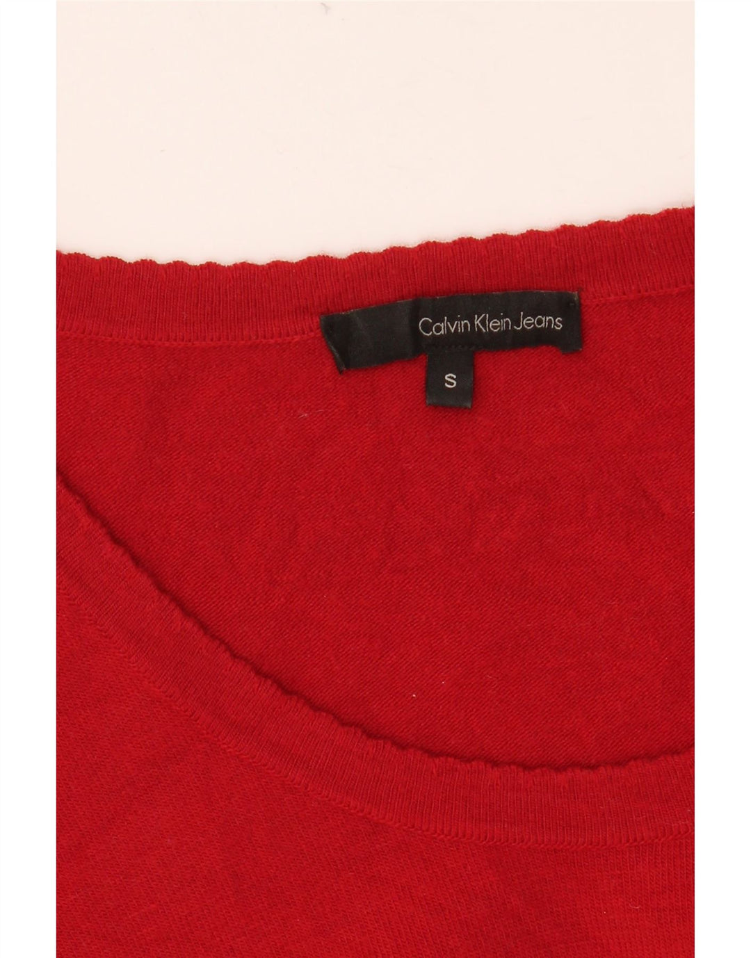 CALVIN KLEIN JEANS Pull graphique à col bateau pour femme UK 10 Petit Rouge