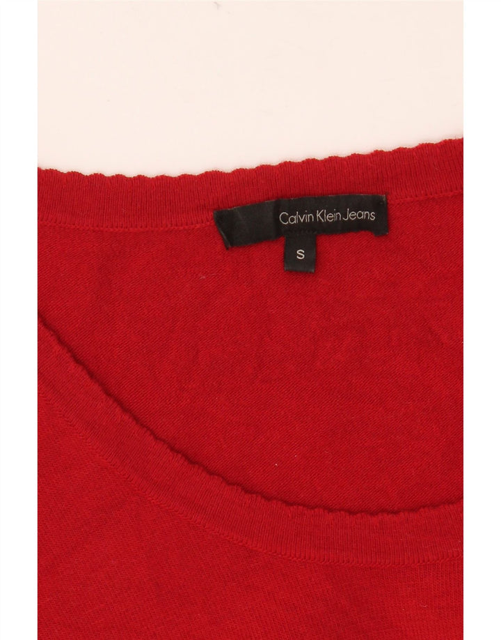 CALVIN KLEIN JEANS Pull graphique à col bateau pour femme UK 10 Petit Rouge