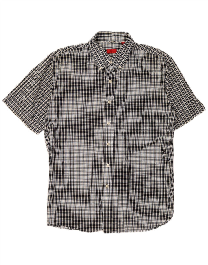 IZOD Chemise à manches courtes pour homme en coton à carreaux bleu marine