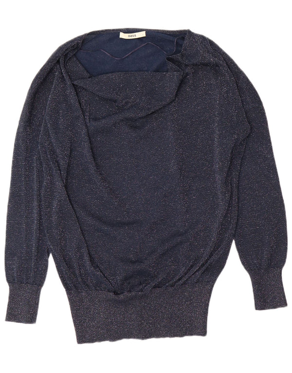Oasis Pull Col Bateau Femme UK 16 Large Bleu Marine Moucheté Viscose