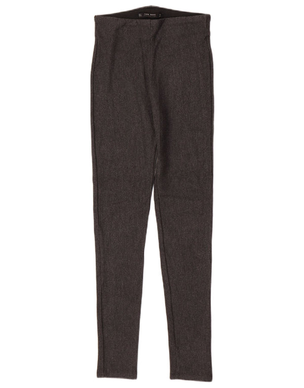 Zara Leggings Femme UK 8 Petit Viscose À Chevrons Gris
