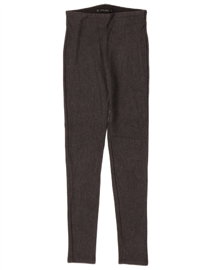 Zara Leggings Femme UK 8 Petit Viscose À Chevrons Gris