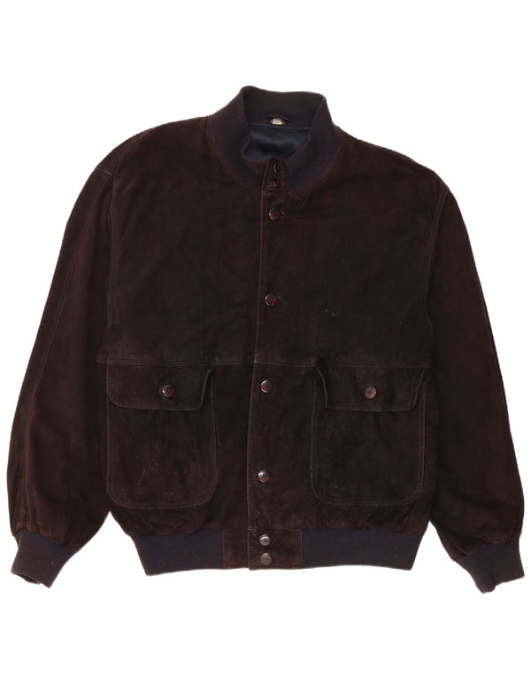 vintage Mens Suede Bomber Jacket IT 56 3XL Cuir Marron