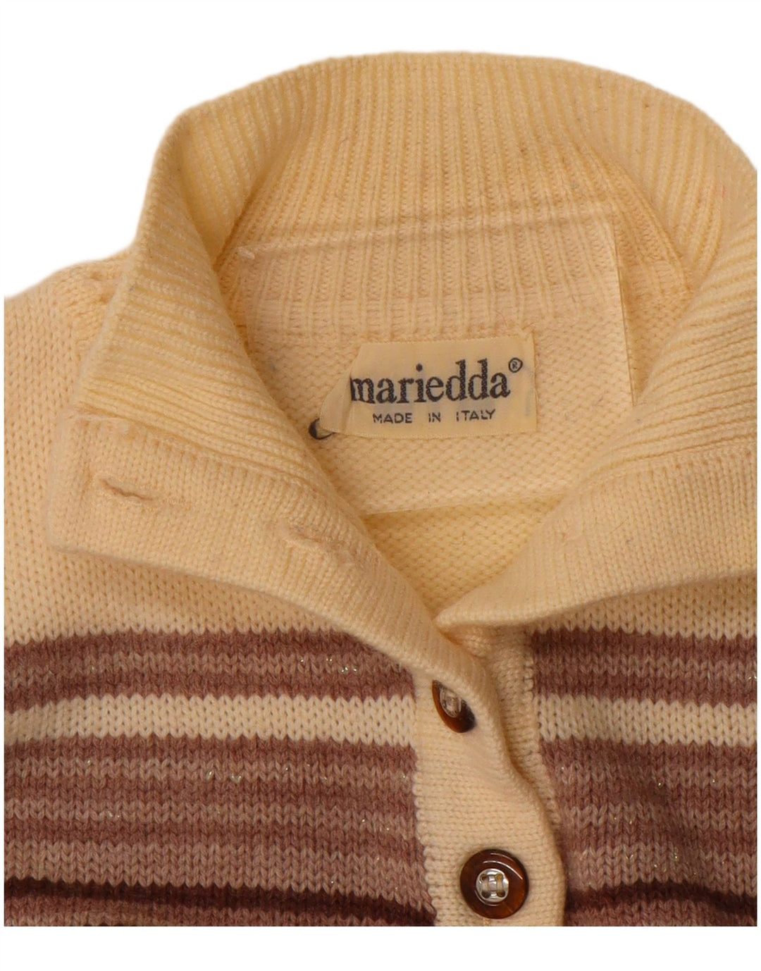 MARIEDDA Pull à col boutonné pour femme UK 16 Large Marron Rayé
