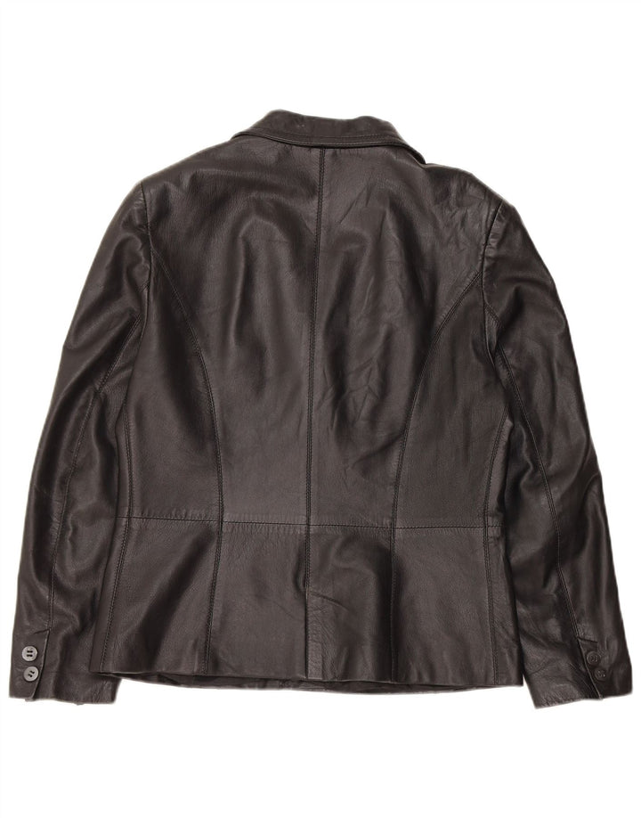 vintage Femme 3 Boutons Veste Blazer En Cuir IT 48 XL Cuir Noir