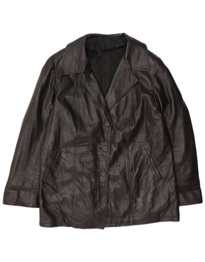 vintage Femme Cuir 3 Bouton Blazer Veste UK 18 XL Noir
