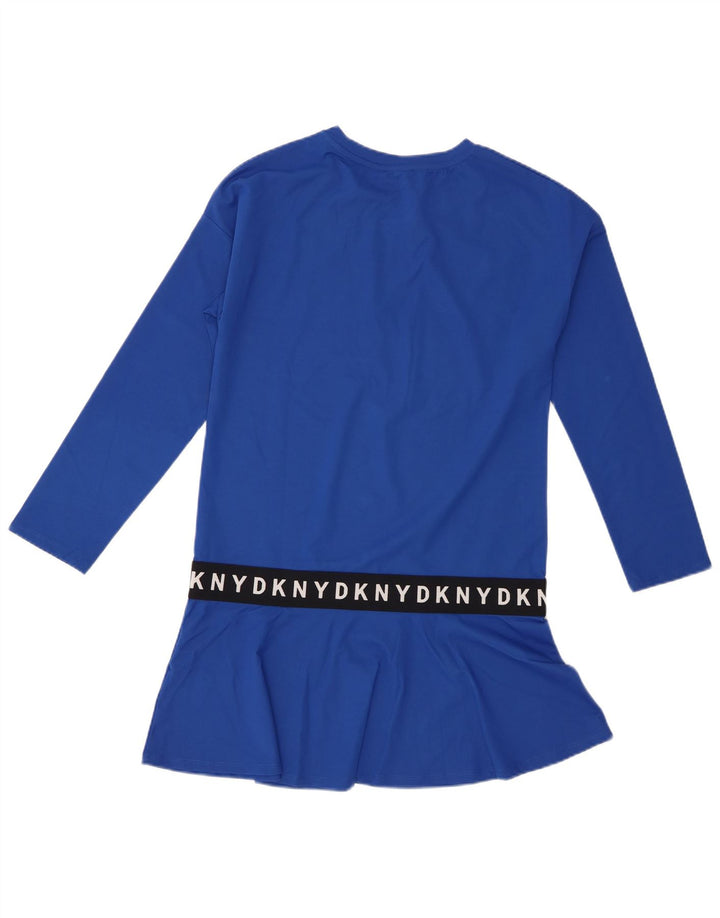 Dkny Haut tunique graphique à manches longues pour femme UK 14 Bleu moyen Viscose