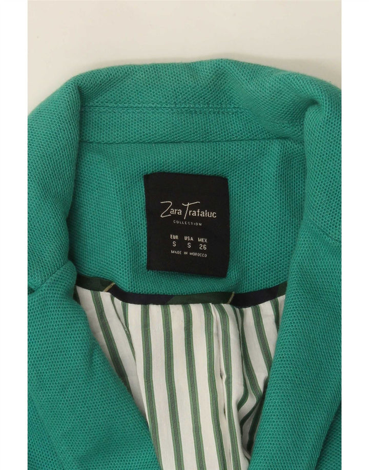 Zara Womens Crop 2 Bouton Blazer Veste UK 10 Petit Bleu