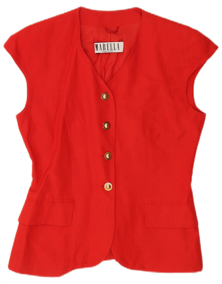 Marella Veste blazer sans manches à 4 boutons pour femme UK 12 Lin rouge moyen