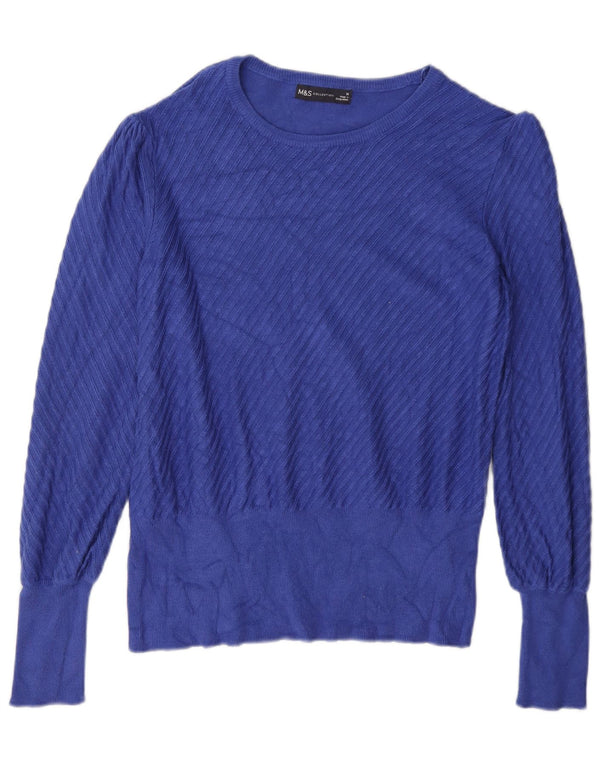 Marks & Spencer Pull col bateau pour femme UK 16 Large Bleu Viscose
