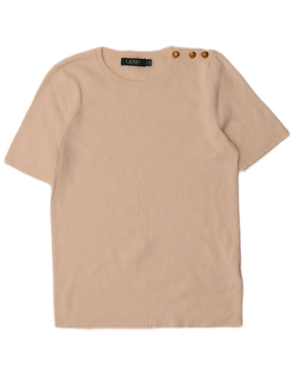 Ralph Lauren T-Shirt Femme Top UK 14 Grand Coton Blanc Cassé