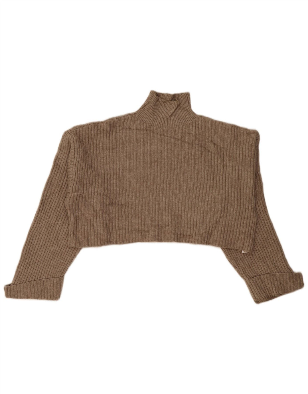 Zara Pull court surdimensionné à col roulé pour femme UK 14 Beige moyen