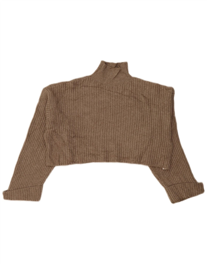 Zara Pull court surdimensionné à col roulé pour femme UK 14 Beige moyen