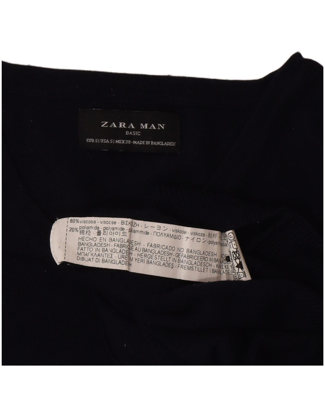 Zara Pull à col en V pour homme Petit bleu marine en viscose classique
