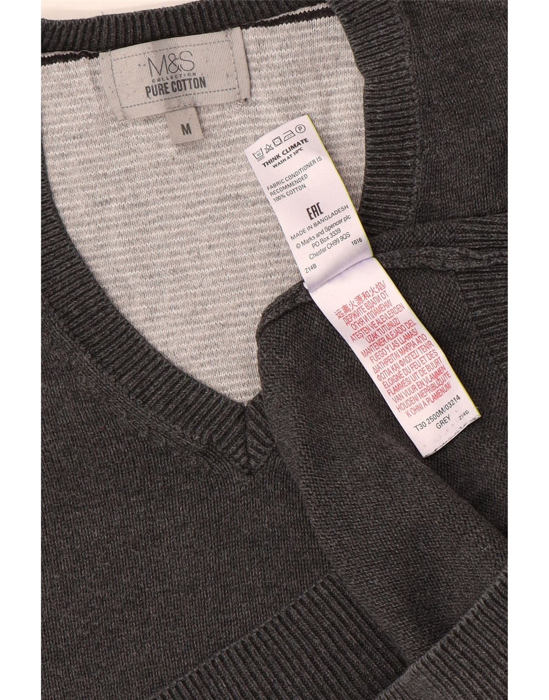 Marks & Spencer Pull Col V Homme Gris Moyen Coton