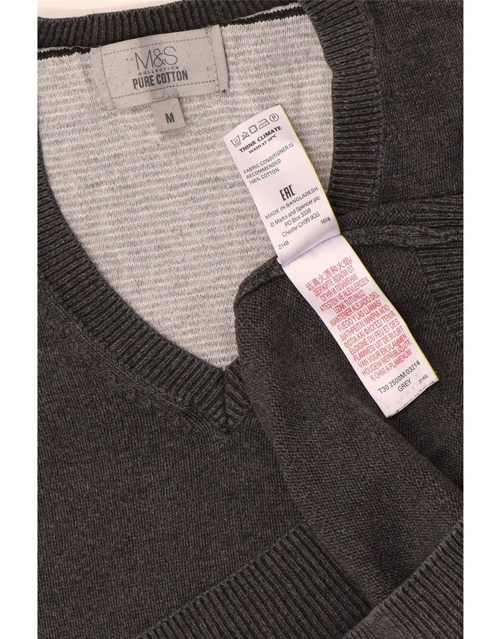 Marks & Spencer Pull Col V Homme Gris Moyen Coton