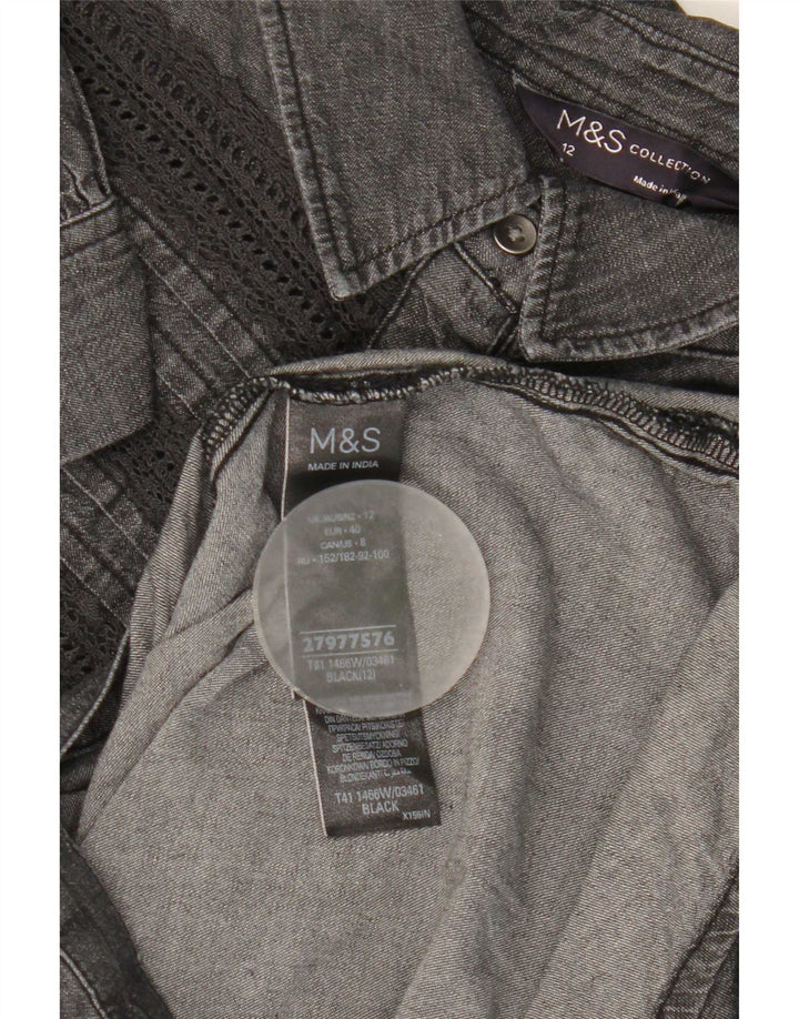 Marks & Spencer Chemise en jean pour femme UK 12 Coton rayé noir moyen