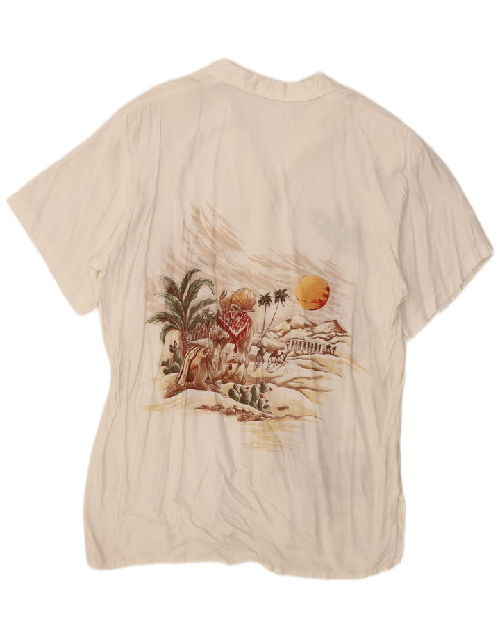 vintage Womens Desert Abstract Pattern Chemise à manches courtes UK 16 Grand Blanc