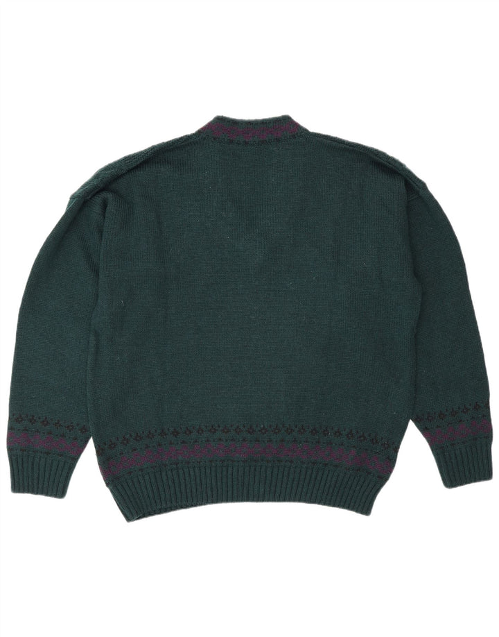 vintage Homme Col V Pull Pull IT 50 Laine Vert Moyen
