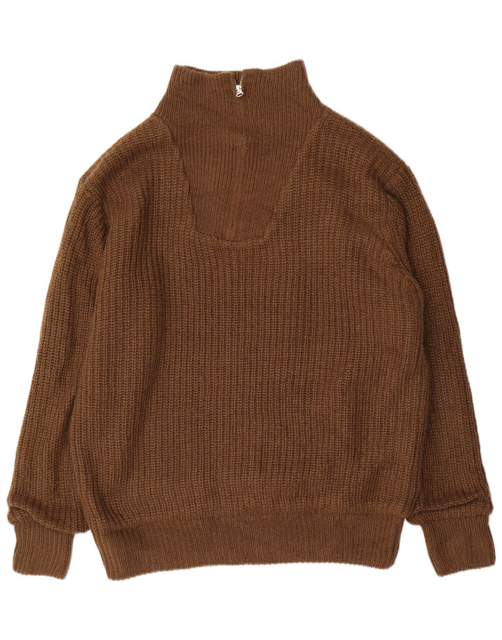 VINTAGE Homme Zip Neck Jumper Pull IT 52/54 Grand Marron Polyacrylique