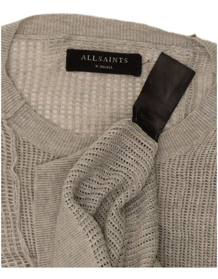 ALL SAINTS Pull transparent à col rond pour homme XS Gris Coton