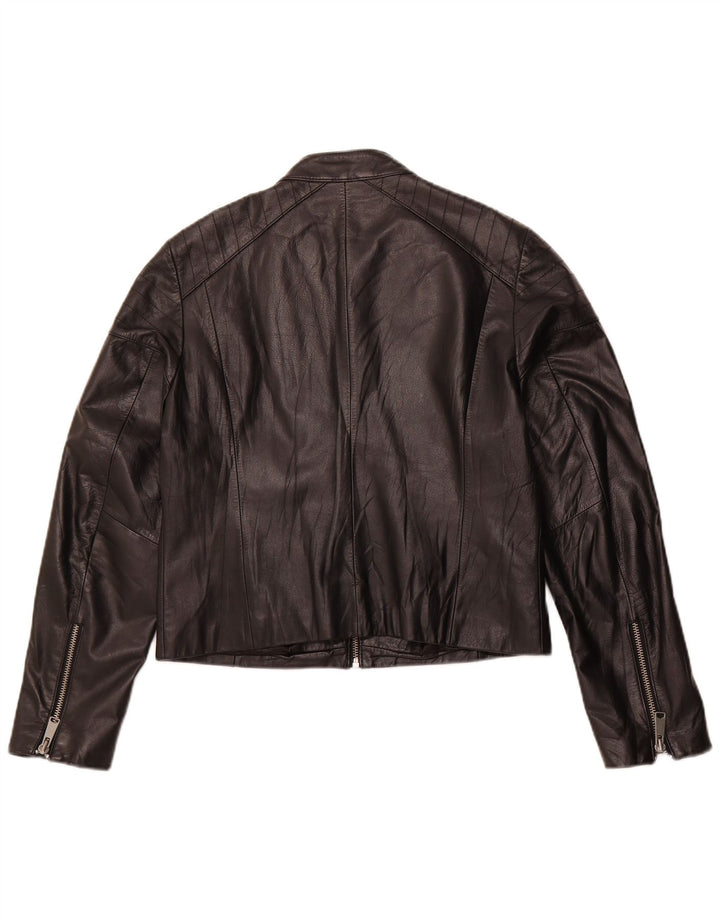 H&M Veste en cuir crop pour femme UK 16 Grand cuir noir