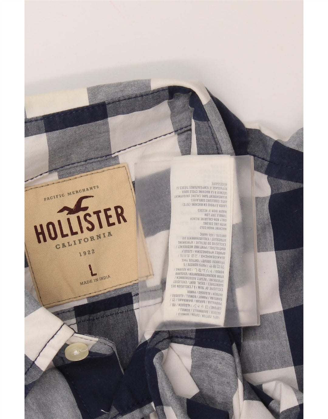 Hollister Chemise Homme Large Bleu Marine Vichy Coton
