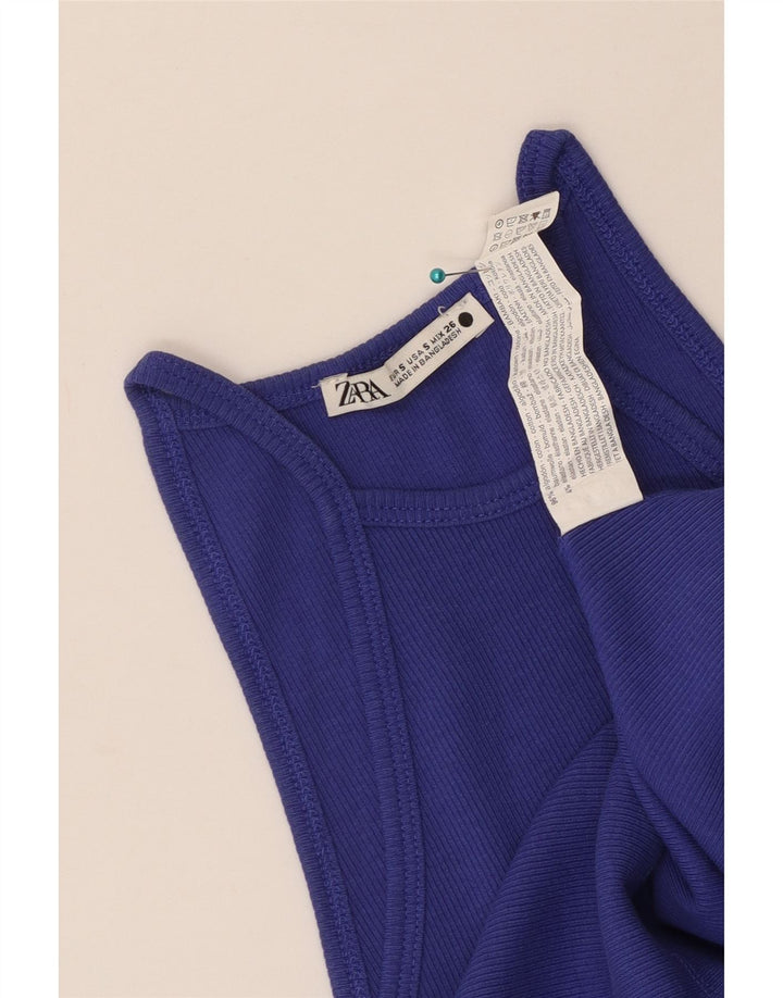 Zara Womens Crop Halter Top UK 8 Petit Bleu Coton