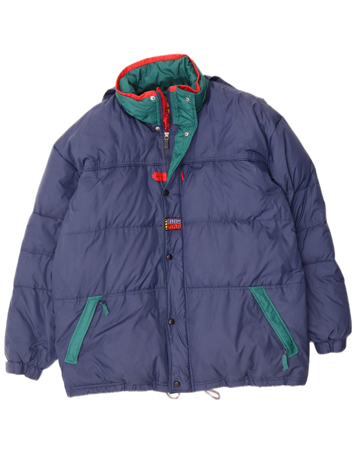 veste rembourrée à capuche vintage pour homme UK 40 Grand colorblock bleu marine