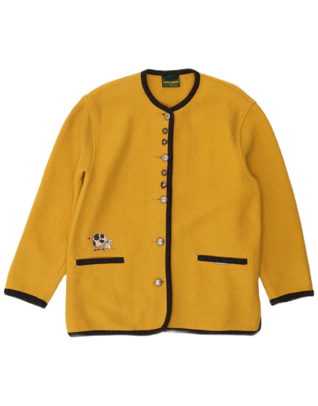 GEIGER Cardigan Femme Pull EU 42 Large Jaune Laine Vierge