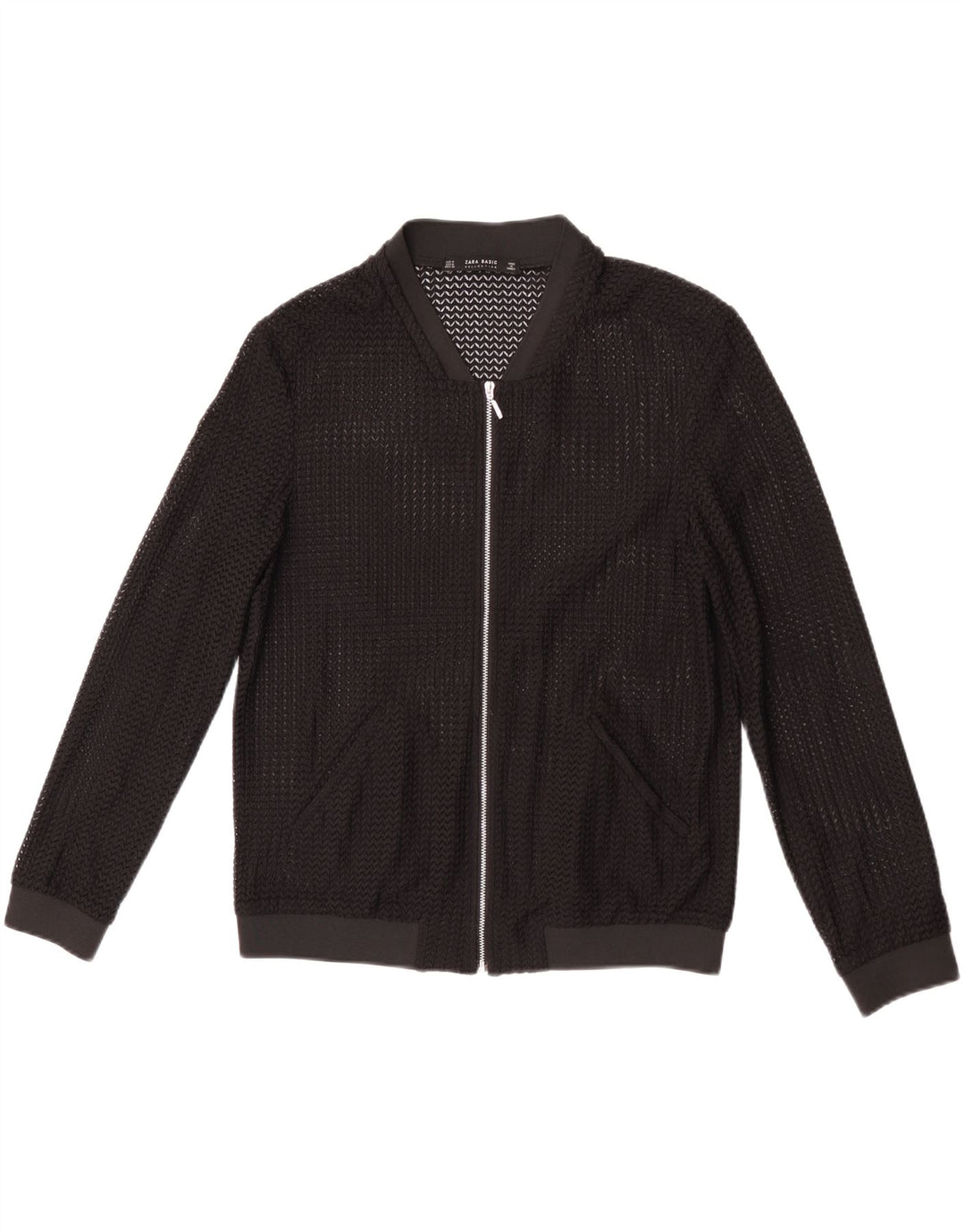 Zara Womens See throught Bomber Jacket UK 14 Moyen Noir