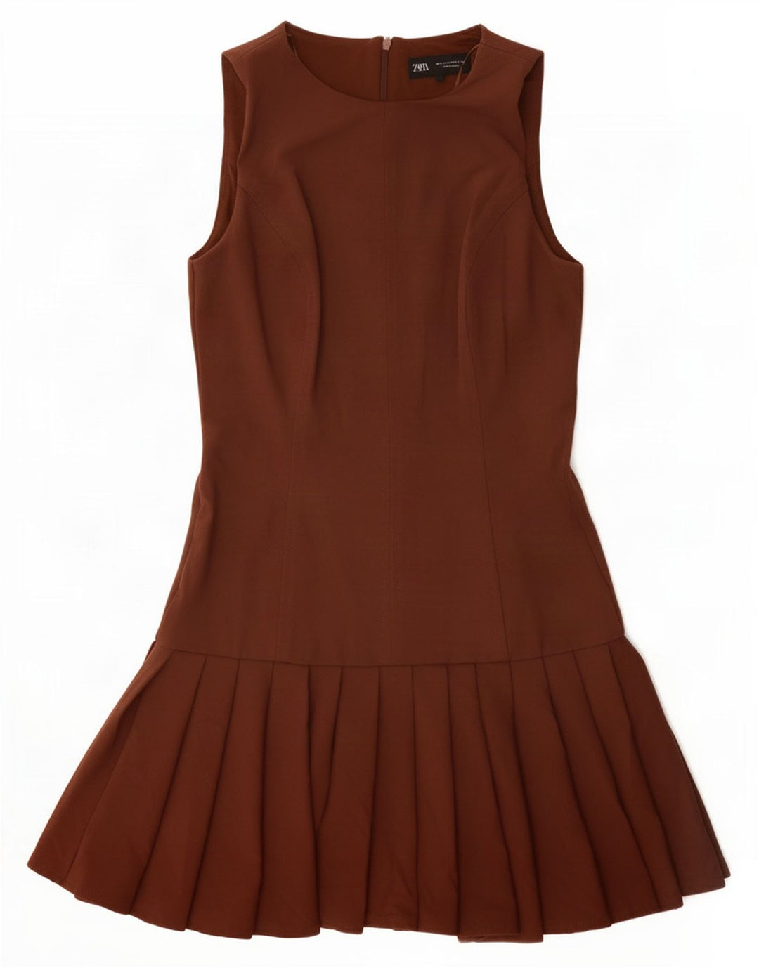 Zara Robe trapèze sans manches pour femme UK 10 Petit Marron Polyester
