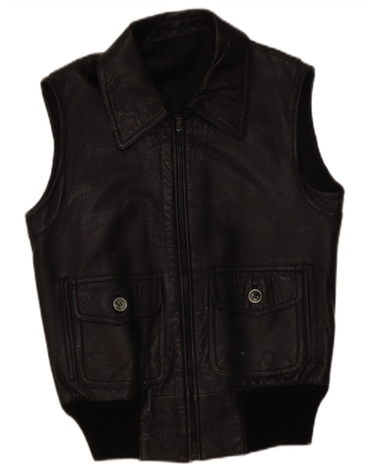 gilet en cuir homme vintage UK 36 Petit cuir noir