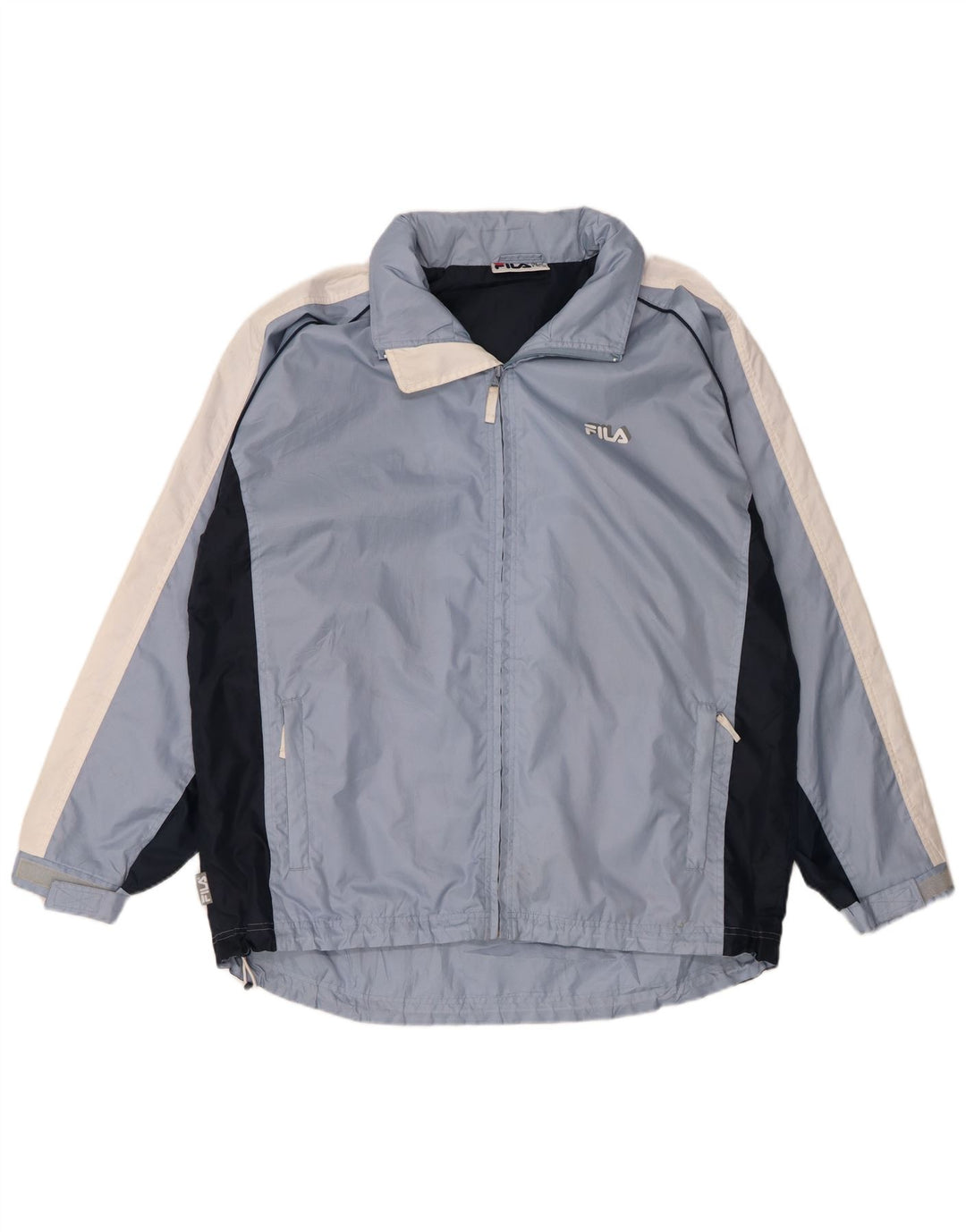 Fila Veste coupe-vent à capuche pour homme UK 40 Large Bleu Colorblock Nylon