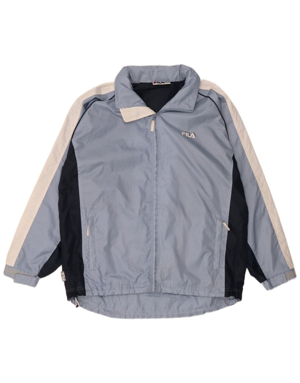 Fila Veste coupe-vent à capuche pour homme UK 40 Large Bleu Colorblock Nylon