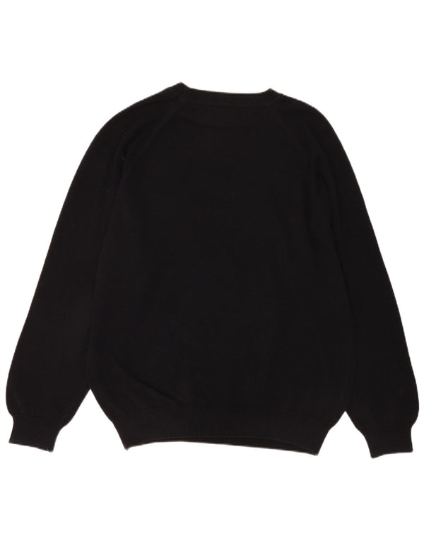 Benetton Pull à col rond pour homme en coton noir Large