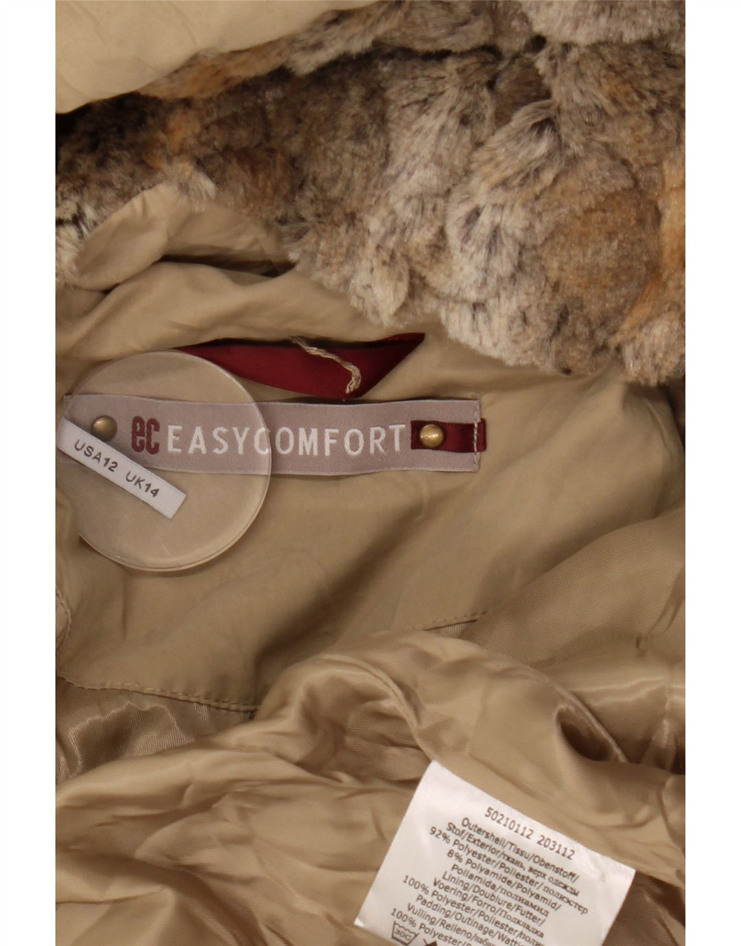 Easy Comfort Manteau rembourré à capuche pour femme UK 44 Large Beige Polyester