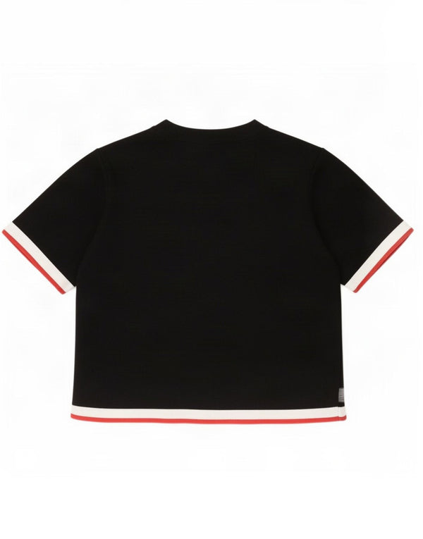Zara Womens Crop T-Shirt Top UK 10 Small Noir Colorblock Viscose