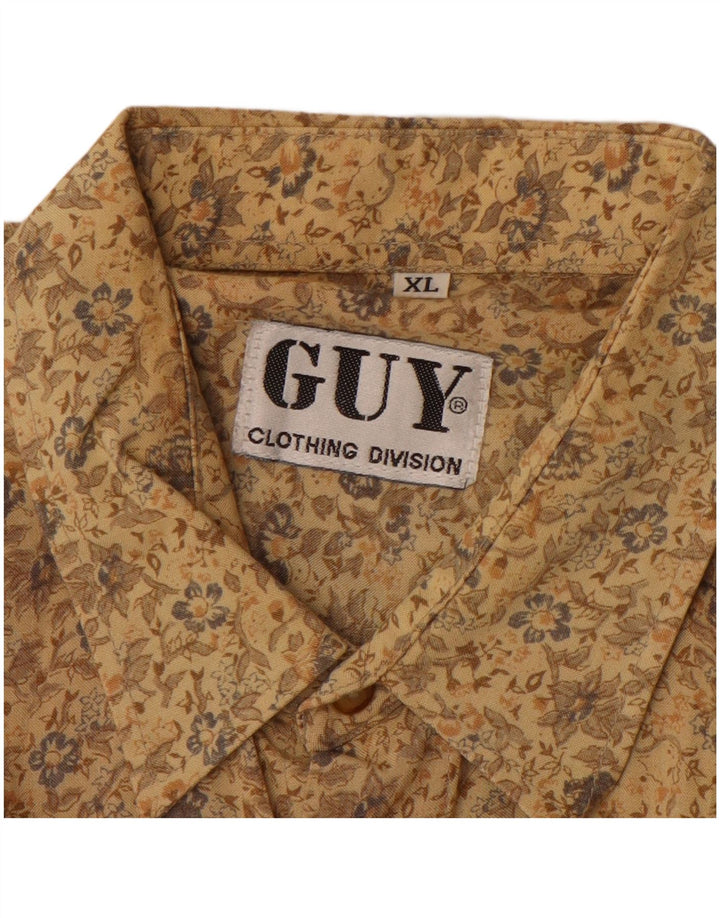 VINTAGE Mens Shirt XL Beige Floral Viscose