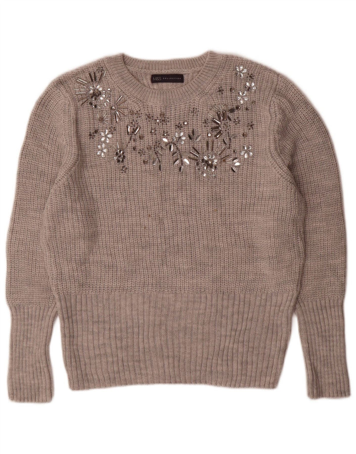 Marks & Spencer Pull à col rond pour femme UK 14 Acrylique gris moyen