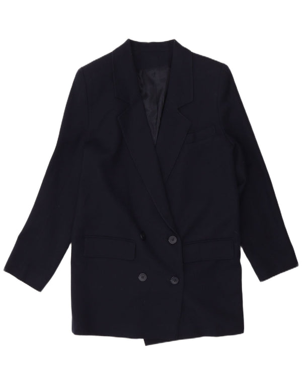 vintage Femme Double Breasted Blazer Veste UK 10 Petit Bleu Marine