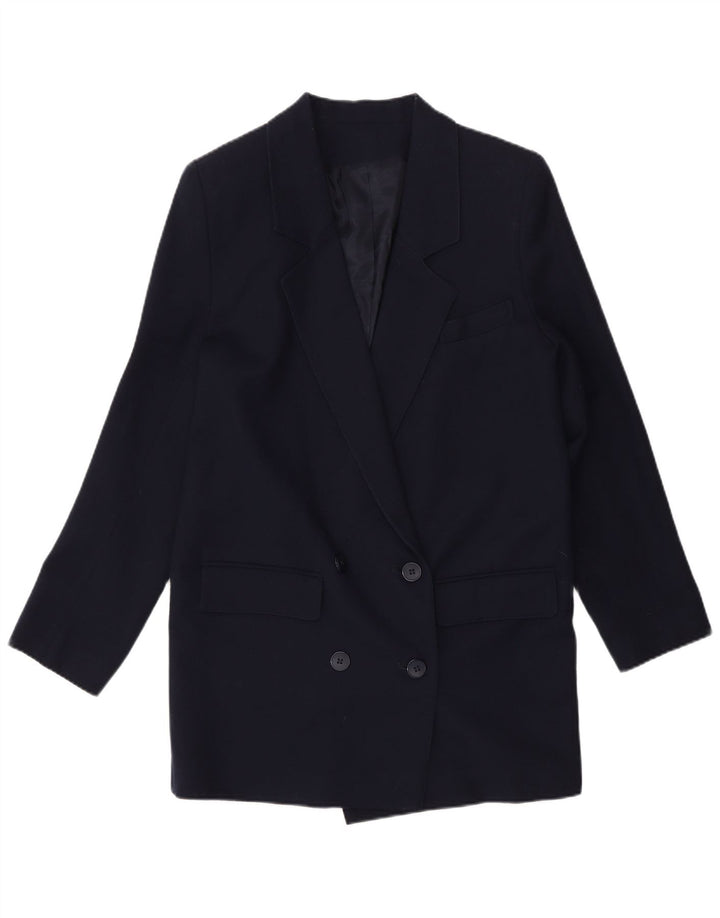 vintage Femme Double Breasted Blazer Veste UK 10 Petit Bleu Marine