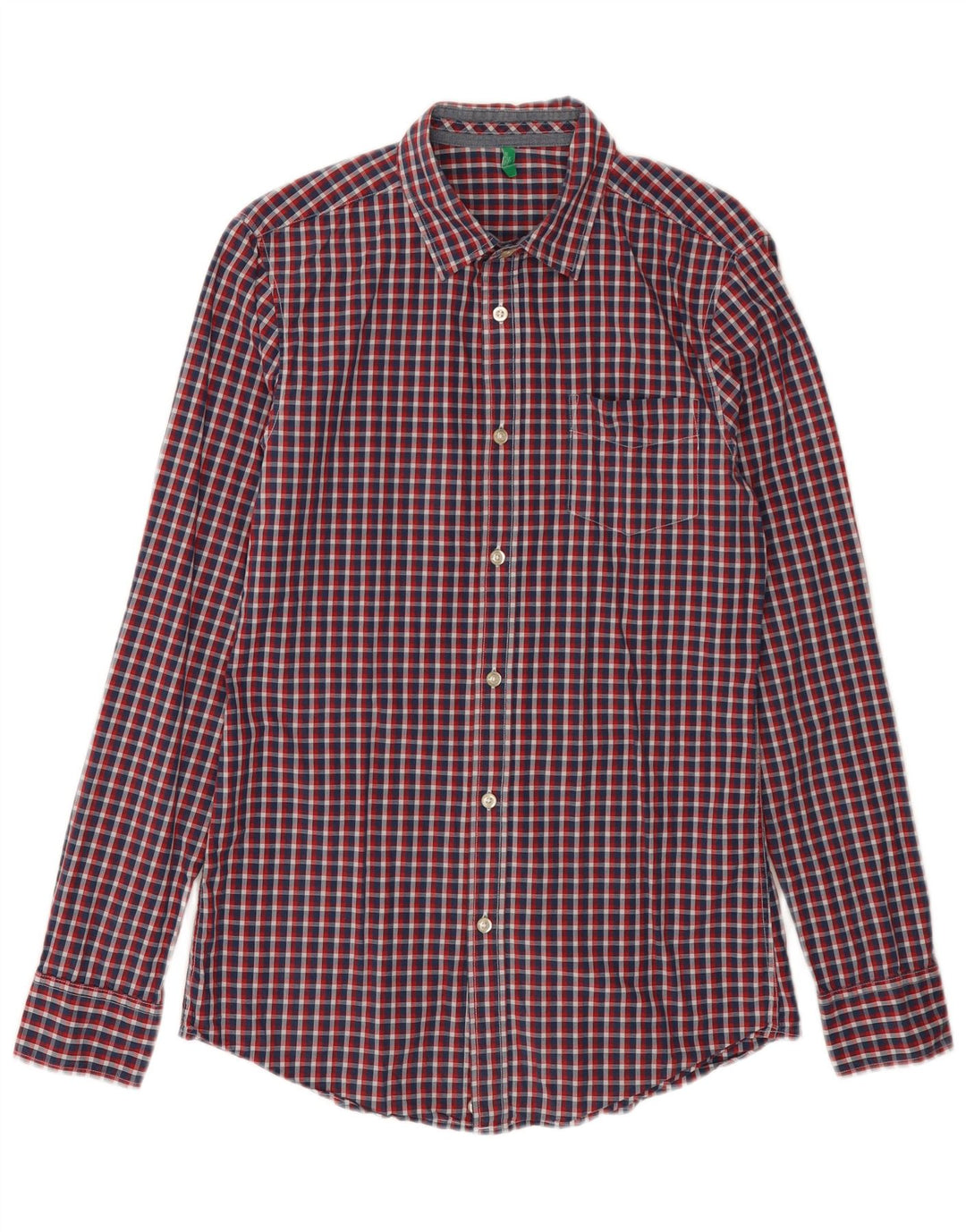 BENETTON Chemise Homme Petit Carreau Rouge