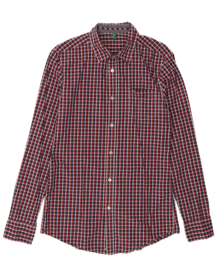 BENETTON Chemise Homme Petit Carreau Rouge