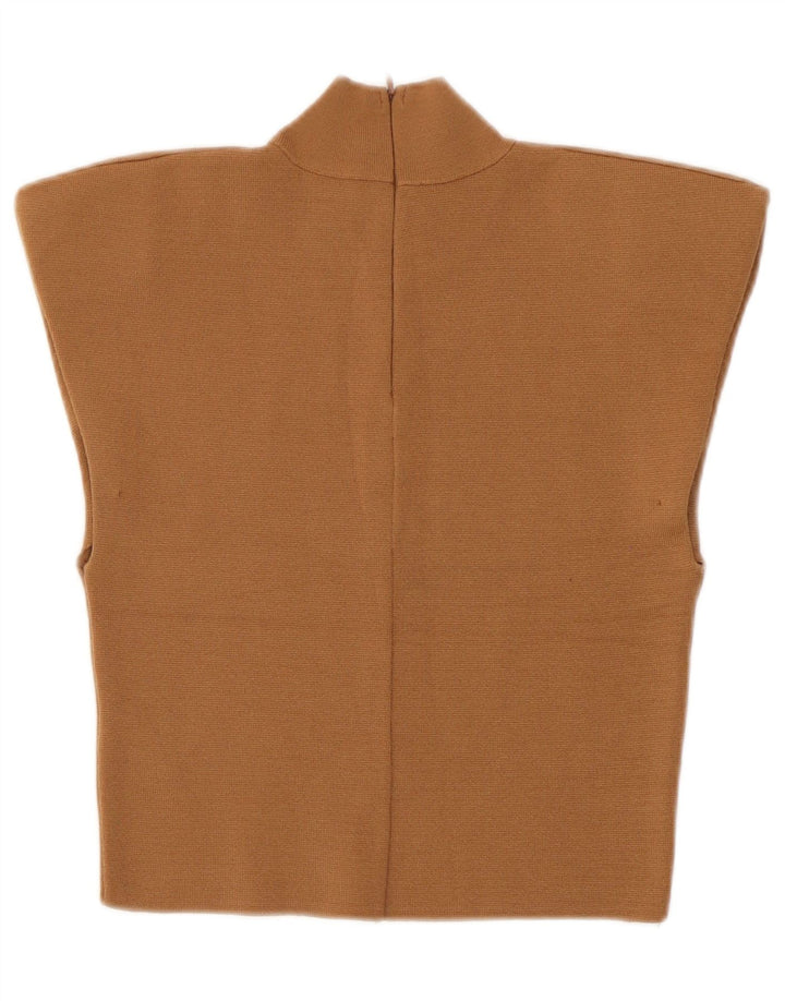 Zara Womens Crop Blouse Top UK 8 Small Marron Viscose