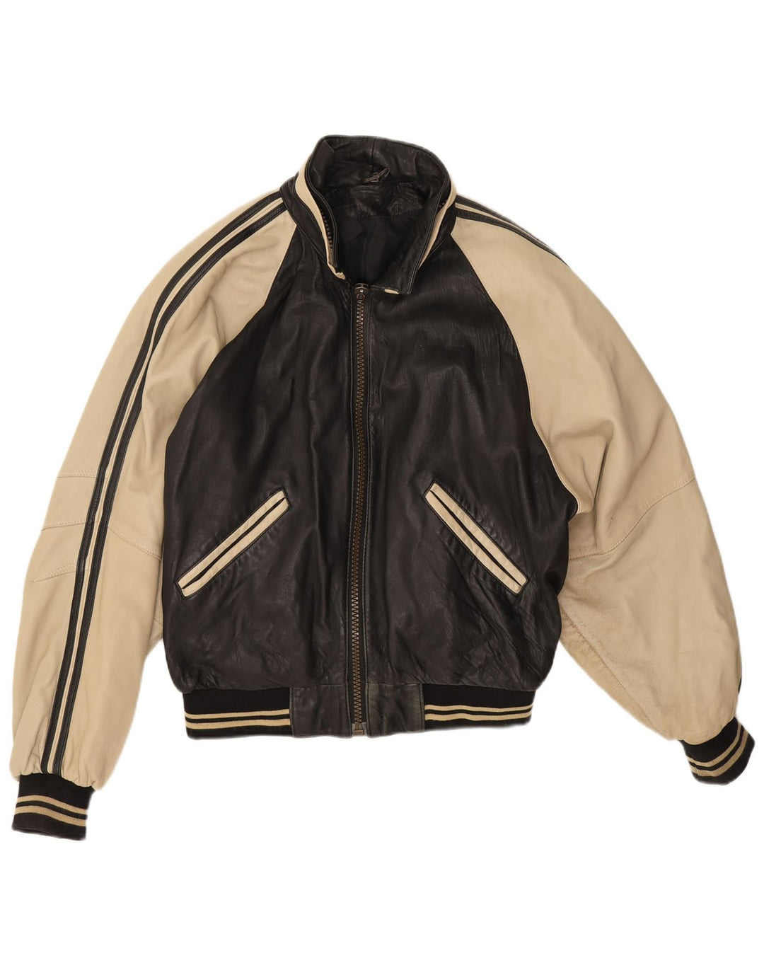 veste en cuir homme vintage UK 38 Peau d’agneau colorblock noir moyen