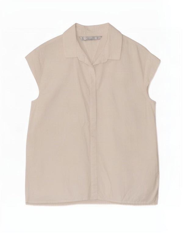Zara Womens Trafaluc Chemise à manches courtes UK 16 Large Coton Blanc