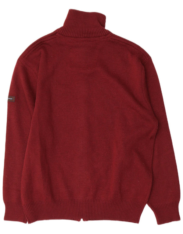 vintage Mens Zip Neck Jumper Pull 2XL Laine Mérinos Rouge