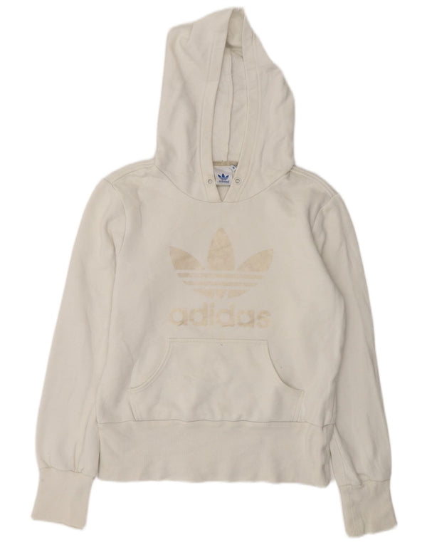 Adidas Womens Graphic Hoodie Jumper IT 38 XS White Cotton