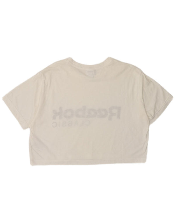 Reebok T-shirt classique court graphique pour femme UK 8/10 Small Blanc